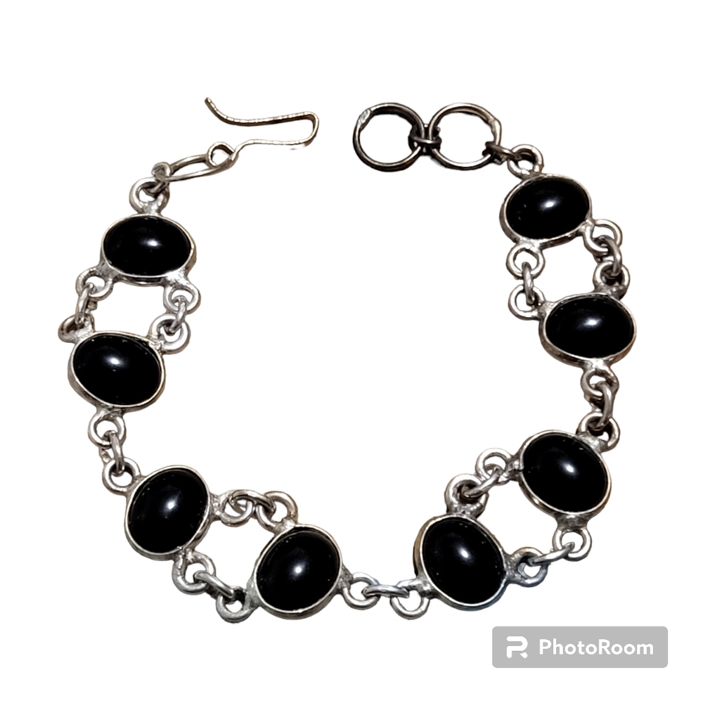 Beautiful silver plated black onyx stone bracelet
